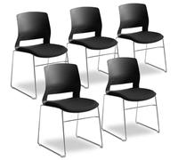 Waytex Lot de 5 Chaise Bureau Visiteur, Sièges Multi-Usage, Salle d’Attente, réunion, Accueil - Noire - Empilable - Coque polypropylène - Assise Tissu matelassée - Pied Acier chromé - Noire