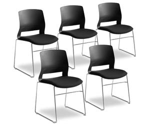 Waytex Lot de 5 Chaise Bureau Visiteur, Sièges Multi-Usage, Salle d’Attente, réunion, Accueil - Noire - Empilable - Coque polypropylène - Assise Tissu matelassée - Pied Acier chromé - Noire
