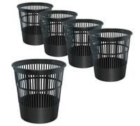 Waytex Lot de 5 Poubelles de bureau noir - Corbeilles à papier en plastique ajouré pour bureau, chambre- Contenance 16L - Couleur Noir
