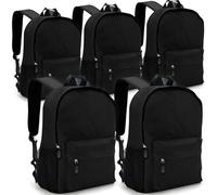 Waytex Lot de 5 Sacs à Dos Noir 25L Polyvalents - Poche Ordinateur 15,6 Pouces, Polyester Imperméable, École, Travail, Voyage, Loisirs