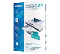 WAYTEX Pack de 100 feuilles de plastification A4 75 microns, finition brillante, transparente
