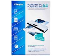 WAYTEX Pack de 100 feuilles de plastification A4 75 microns, finition brillante, transparente