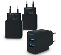 WAYTEX Pack de 3 Chargeurs Double USB pour Smartphone, Tablette, Ordinateur Portable, Prise Chargeur Murale Universelle, 2 Ports USB-A 5V-2,1A, Prise Secteur EU 2 Broches