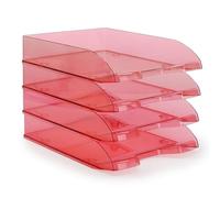 Waytex Pack de 4 Corbeilles à Courrier A4 Plastique Rouge Transparent