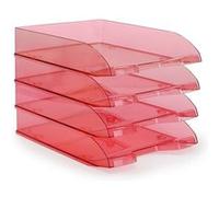 Waytex Pack de 4 Corbeilles à Courrier A4 Plastique Rouge Transparent