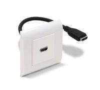 Waytex Prise murale HDMI Type Mosaic 80x80 femelle complète, Plastron HDMI 45x45 F/F câble 20cm avec Plaque et support à vis, couleur Blanc