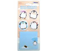 WAYTEX 931666 100 Notes autocollantes repositionnables Fantaisies Animaux Mignons sur support présentoir 4 Minis blocs forme Pingouins et 1 Bloc carré 8x8 cm imprimé Pingouin
