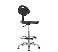 Waytex Siège Assis-Debout, Tabouret de Bureau Haut avec Dossier, Réglable 57-81 cm, Assise Ergonomique, Repose Pied Réglable, Pieds Fixes, Structure métal chromé, pour Bureau et Tables Hautes