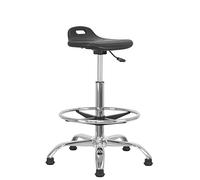 Waytex Siège Assis-Debout, Tabouret de Bureau Haut, Réglable 55-79 cm, Assise Ergonomique, Repose Pied Réglable, Pieds Fixes, Structure métal chromé, pour Bureau et Tables Hautes