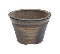 Wazakura Banko Series Petit Pot à Fleurs en Céramique Rond pour Bonsaï et Plante, Fait à la Main avec Trou de Drainage 11 cm, Fabriqué au Japon - Marron doré