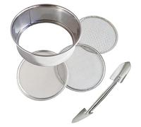 Wazakura Ensemble de 3 tamis de sol en acier inoxydable et pelle à terre, 3 tailles de filtres à mailles interchangeables, kit d'outils de jardinage pour bonsaï - Tamis + pelle