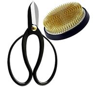 Wazakura Lot 2 Outils Essentiels Japonais Ikebana Fabriqués au Japon, Kit Composition Florale avec Ciseaux Koryu et Pique Fleurs Kenzan Rond en Laiton 80 mm