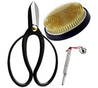 Wazakura Lot de 3 outils Essentiels Japonais Ikebana Fabriqués au Japon, kit Arrangement Floral, Ciseaux Koryu, Pique Fleurs Kenzan Rond 80 mm, et Accessoire Entretien Aiguilles