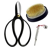 Wazakura Lot de 3 Outils Essentiels Japonais Ikebana Fabriqués au Japon, kit Arrangement Floral, Ciseaux Koryu, Pique Fleurs Kenzan Rond de 61 mm, Accessoire Entretien Aiguilles