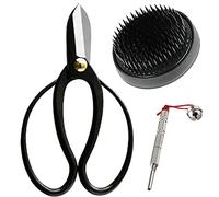 Wazakura Lot de 3 outils essentiels japonais Ikebana fabriqués au Japon, kit d'arrangement floral [ciseaux Koryu + Kenzan rond noir de 61 mm + support pour épingle à fleur]
