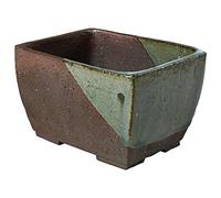 Wazakura Petit Pot à Bonsaï Rectangulaire Émaillé Fait à la Main avec Trous de Drainage Fabriqué au Japon - Jardinière pour Fleurs et Plantes en Céramique - Marron/Vert Tokoname Series