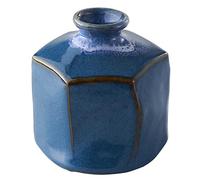 Wazakura Petit Vase à Fleurs, Fabriqué au Japon, Élégante Petite Poterie Ikebana en Céramique, Peinte à la Main, Accessoires Décoratifs pour la Maison, Vase Bleu en Forme d'Hexagone Minoyaki