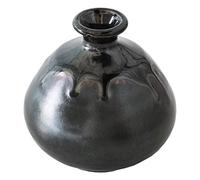 Wazakura Petit Vase Ikebana Élégant en Céramique Fabriqué au Japon, Décoration Peinte à la Main, Arrangement Floral, Fournitures de poterie, Vase Noir Métallique en Forme de Bouteille