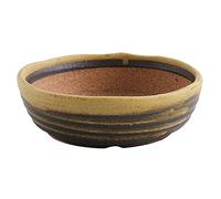 Wazakura Pot à Bonsaï en Céramique Émaillée à Rayures avec Trou à Drainage, Fabriqué au Japon Fait à la Main, Bol Jardinière pour Plantes et Fleurs Japonais, Sable Jaune 21 cm Shigaraki Series