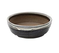 Wazakura Pot à Bonsaï en Céramique Émaillée avec Trou Drainage 17 cm, Fabriqué au Japon, Pot de Fleurs Japonais, Bol pour Plantes, Sable Beige avec Bande Blanche, Artisanat de Style Shigaraki