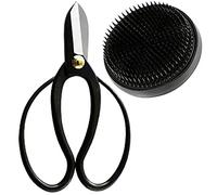 Wazakura Set de 2 Outils Essentiels Japonais Ikebana Fabriqués au Japon, Pour Composition Floral, Sécateur Ciseaux Koryu et Pique Fleurs Kenzan Rond Noir 80 mm