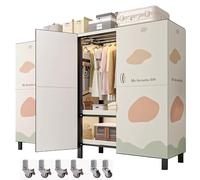 WAZCSD Armoire avec Housse Portable, Penderie Pliable avec roulettes for Chambre À Coucher, Étagère De Rangement De Manteau De Vêtements Autoportante(B,182cm/71.7in)