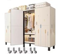 WAZCSD Armoire avec Housse Portable, Penderie Pliable avec roulettes for Chambre À Coucher, Étagère De Rangement De Manteau De Vêtements Autoportante(A,152cm/59.8in)