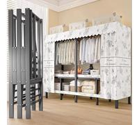 WAZCSD Armoire en Tissu Penderie Pliable Tringle à Vêtements en Métal à Double Pôle pour Chambre à Coucher Autoportante Étagère de Rangement Bureau à Domicile(150 * 52 * 172cm)