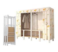 WAZCSD Armoire Pliable, Penderie Portable, Porte-vêtements Métalliques, Wardrobe Closet Tissu pour Chambre, Placard avec Barre de Suspension et Étagères, Aucune Installation Requise(A,150cm/59in)