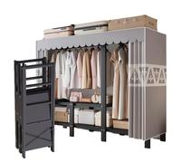WAZCSD Armoire Pliable Portable,Armoires de Rangement en Tissu,Penderie avec Housse,Wardrobe Closet avec Étagères, Chambre Vetements Rangement(Gray,113cm/44.5in)