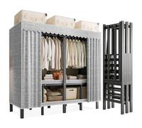 WAZCSD Penderie Pliable, Armoire avec Housse Portable for Chambre À Coucher, Étagère De Rangement De Manteau De Vêtements Autoportante(79.9in/203cm)