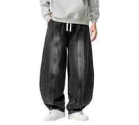 WAZHAKU Baggy Jeans Y2K Pantalon cargo large pour homme - Vintage - Stretch - Taille haute - Élastique - Jambes larges - Denim - Pour l'automne et l'hiver, R noir., 5XL