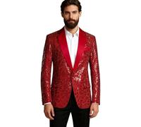 WAZHAKU Blazer de carnaval scintillant pour homme - Veste de costume scintillante et respirante - Veste de costume pour fête à thème - Veste glamour classique - Costume de carnaval, R rouge., XXL