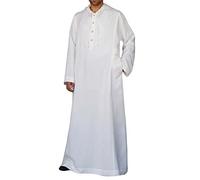 WAZHAKU Caftan musulman pour homme - Col rond - Couleur unie - Manches courtes - Thobe - Vêtement musulman long Abaya décontracté - Robe Dubaï - Robe de prière pour homme, R blanc., S