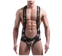 WAZHAKU Chaîne haute string sexy sous-vêtements tendance pour hommes sous-vêtements U sac sexy camouflage sport gilet triangle lutte costume imprimé sexy body gay sous-vêtements de lutte singlet
