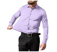 WAZHAKU Chemise à manches longues pour homme - Coupe ajustée - Chemise d'affaires - Col montant léger - Stretch - Chemise confortable - Chemise de loisirs basique - Couleur unie - Vêtement d'automne