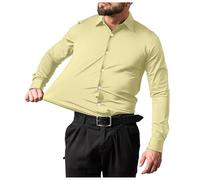 WAZHAKU Chemise à manches longues pour homme - Coupe ajustée - Chemise d'affaires - Col montant léger - Stretch - Chemise confortable - Chemise de loisirs basique - Couleur unie - Vêtement d'automne