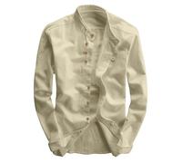 WAZHAKU Chemise en lin à manches longues Katana pour homme - Style japonais - Couleur unie - Décontractée - Respirant - Classique - Col montant - Coupe ajustée - Lin - Coton - Chemise de loisirs,