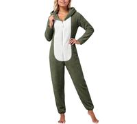 WAZHAKU Combinaison pyjama en polaire pour femme - Une pièce douillette - En peluche - Longue combinaison intégrée - Pyjama doux avec capuche - Combinaison d'intérieur - Fermeture éclair - Vêtement de