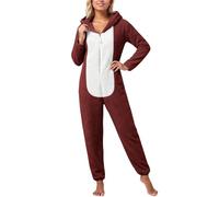 WAZHAKU Combinaison pyjama en polaire pour femme - Une pièce douillette - En peluche - Longue combinaison intégrée - Pyjama doux avec capuche - Combinaison d'intérieur - Fermeture éclair - Vêtement de
