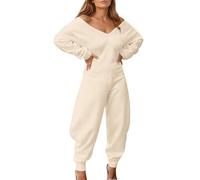WAZHAKU Combinaison pyjama pour femme - Combinaison d'hiver douillette - Longue combinaison de nuit - Pyjama moelleux - Sans capuche - Combinaison de sport - Tenue une pièce - Survêtement de loisirs