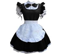 WAZHAKU Costume de cosplay de Maid pour femme - Robe Lolita sexy pour femme - Costume de soubrette française - Vêtements sissy kawaii - Costume d'Halloween - Robe Lolita sexy - Noir - Cosplay pour