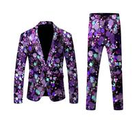 WAZHAKU Costume Homme 2 Pièces Ensembles Tenue Disco Veste Scintillante et Pantalon avec Impression de Paillettes Costumes pour Boule à Facettes Fête Carnaval Costume Boule à Facettes Mariage Thème