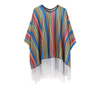 WAZHAKU Costume Mexicain Alechandro Poncho Multicolore pour Fête et Carnaval avec Franges - Cape pour Homme et Femme - Cinco de Mayo, Rose, Taille