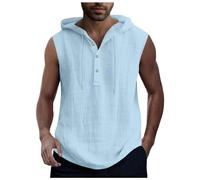 WAZHAKU Débardeur pour homme - Sweat à capuche sans manches - Couleur unie - Pull à capuche - En coton rayé - Mode - Imprimé flamme - Pull à capuche ample - Grande taille, bleu clair, M