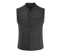 WAZHAKU Gilet de costume pour homme - Style gothique vintage - Sans manches - Col en V - Plaid en tweed - Robe décontractée - Gilet avec poche - Coupe ajustée - Costume victorien, Gris H, M