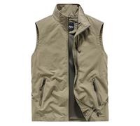 WAZHAKU Gilet de pêche pour homme - Gilet de chasse sans manches - Pour les loisirs, la chasse, le safari - Avec de nombreuses poches - Séchage rapide - Gilet d'été léger - Gilet d'extérieur, Kaki 01