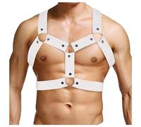 WAZHAKU Harnais en cuir pour homme - Harnais fétiche - Ceinture de poitrine érotique - Sous-vêtements sexy réglables - Harnais de bondage - Tenue sexy pour homme - Costume punk, Blanc., taille unique