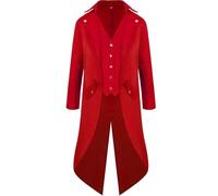 WAZHAKU Manteau de frack steampunk pour homme - Style gothique médiéval - Uniforme victorien - Manches longues - Veste de smoking pour carnaval, Renaissance, pirate, fête, pirate, cosplay, rouge, XL