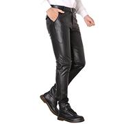 WAZHAKU Pantalon de motard en cuir synthétique pour homme - Imperméable - Stretch - Élastique - Imitation polyuréthane - Effet mouillé - Coupe droite - Pour moto, motard, danse, bar, discothèque,